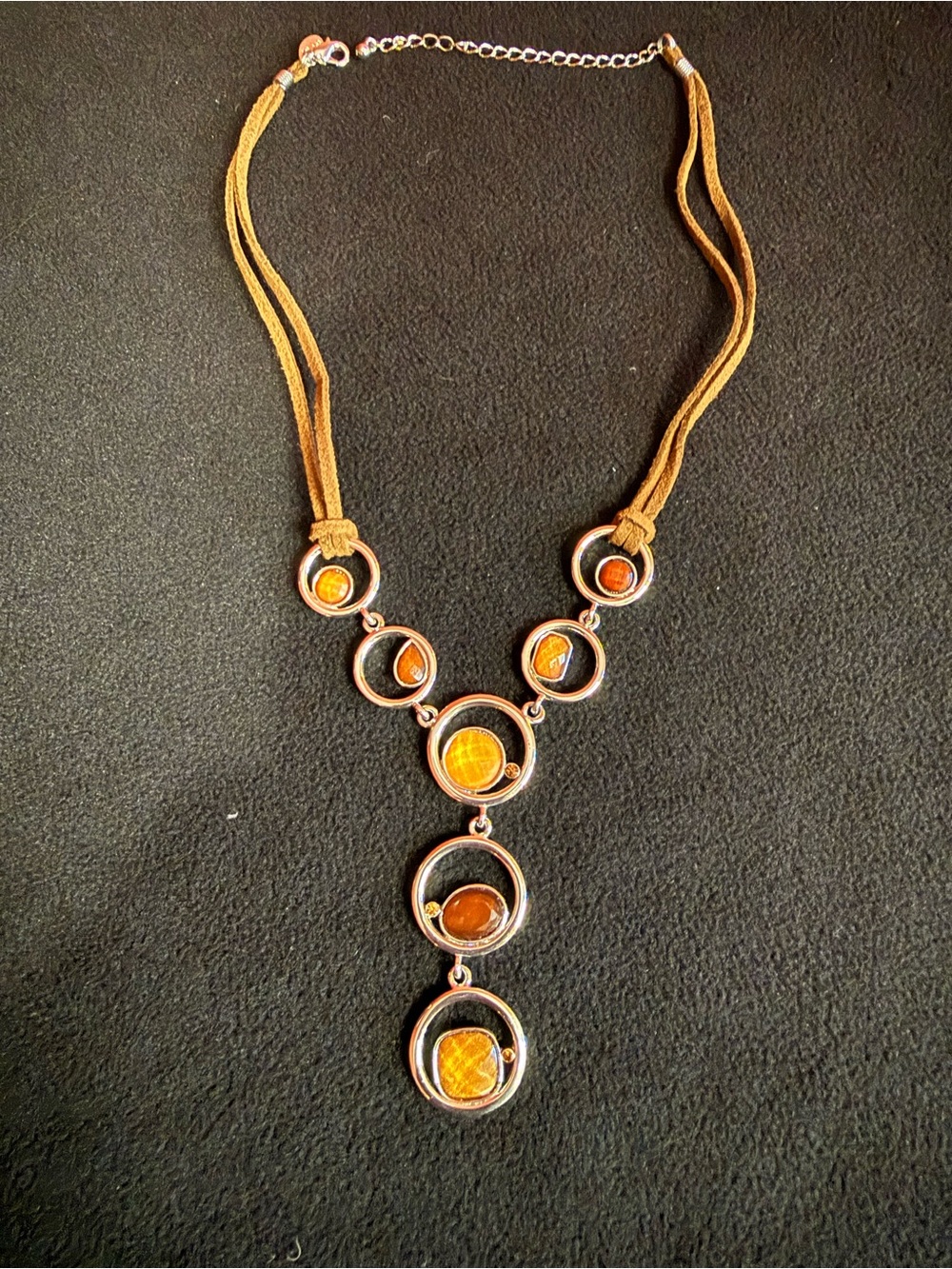 Lia Sophia Amber Brown Stone Silver Tone Y Drop Necklace